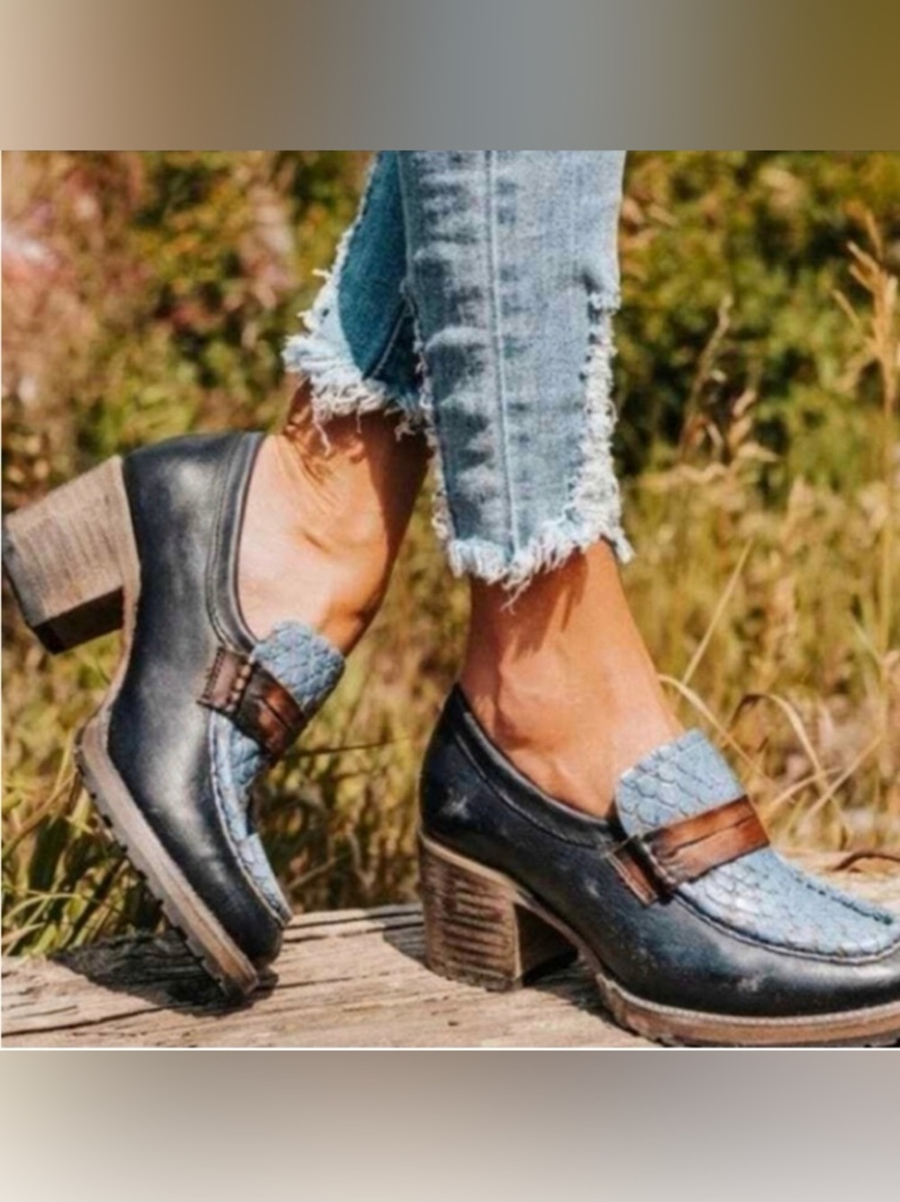 Freebird by Steven Bristol Chunky Heeled Snakeskin Print Leather Penny Loafers